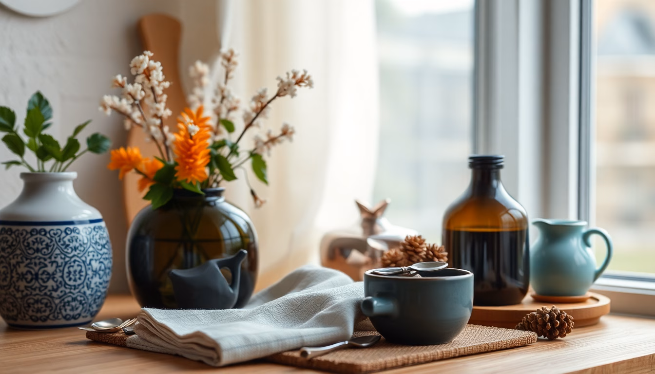 Gemütliches Wohnzimmer mit frischem Duft und warmem Licht