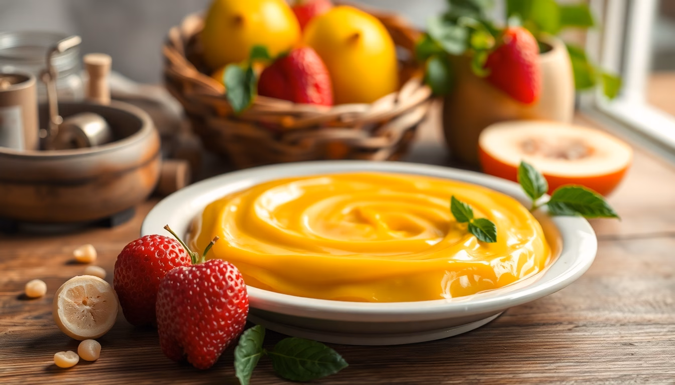 Dampfende cremige Gemüsesuppe mit Kräutern garniert