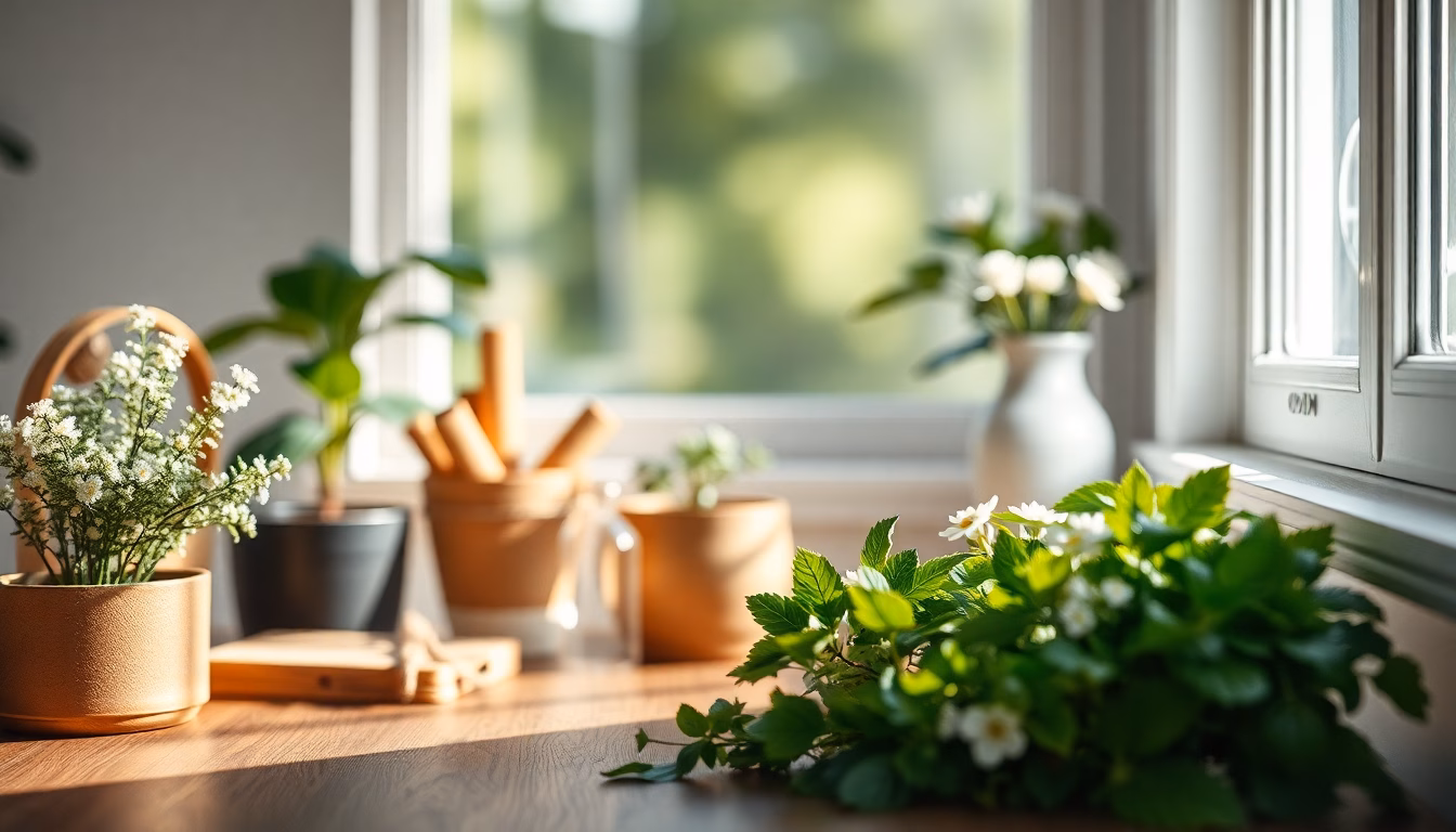 Wohnzimmer mit natürlichen Duftquellen wie Zitronen und Kräutern