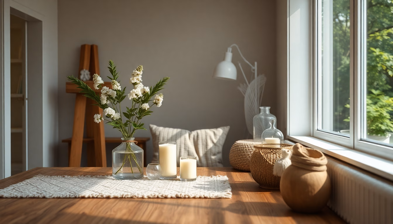 Gemütliche Wohnzimmerecke mit Kerze und Duftdiffusor