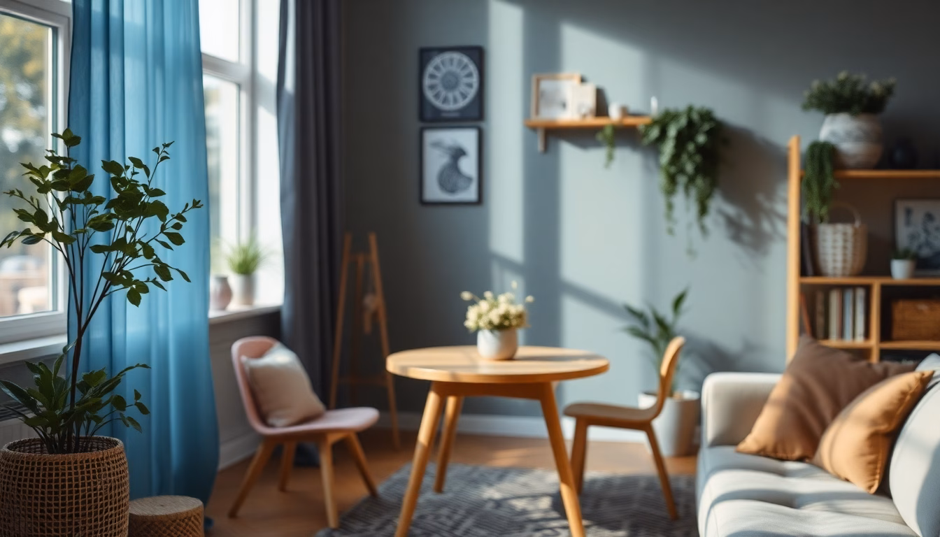 Gemütliche Wohnzimmer-Ecke mit Kerzenlicht und Deko