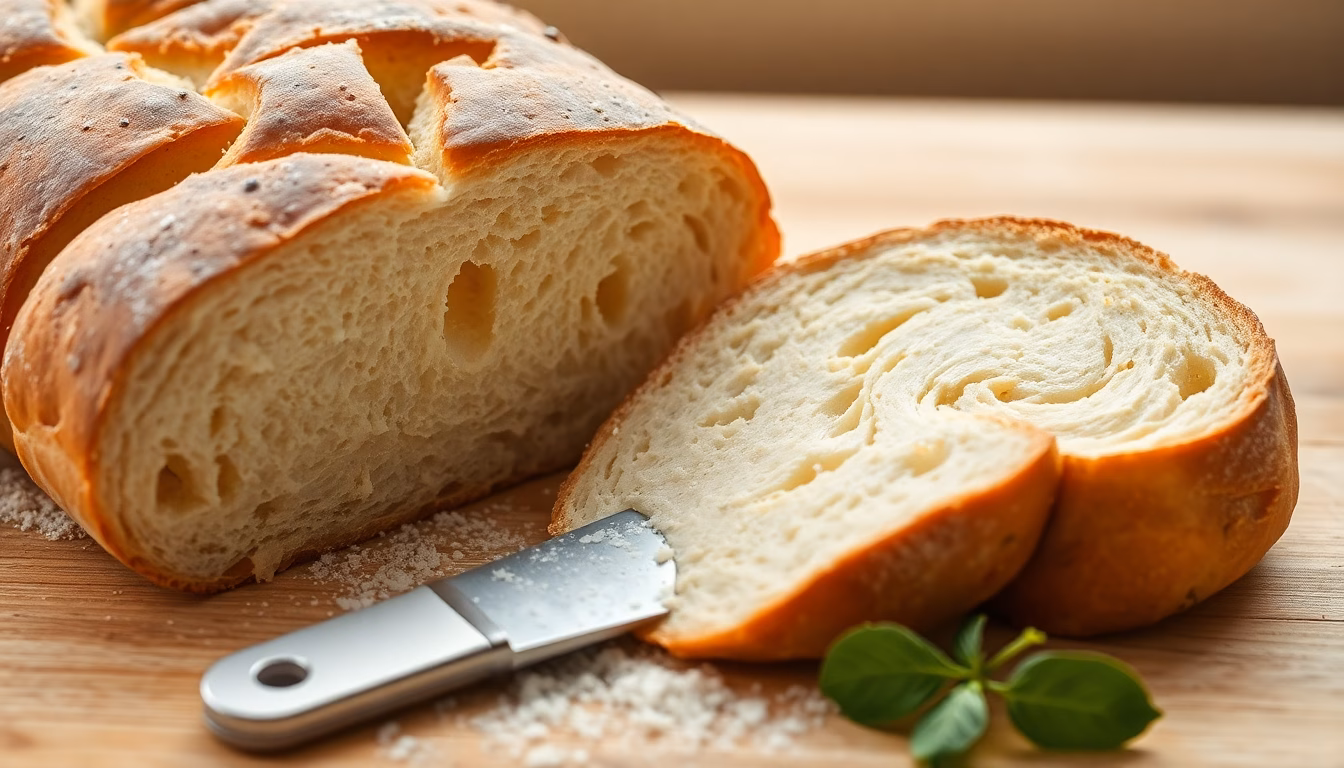 Lebendiger Sauerteig-Starter im Glas neben frischem Brot