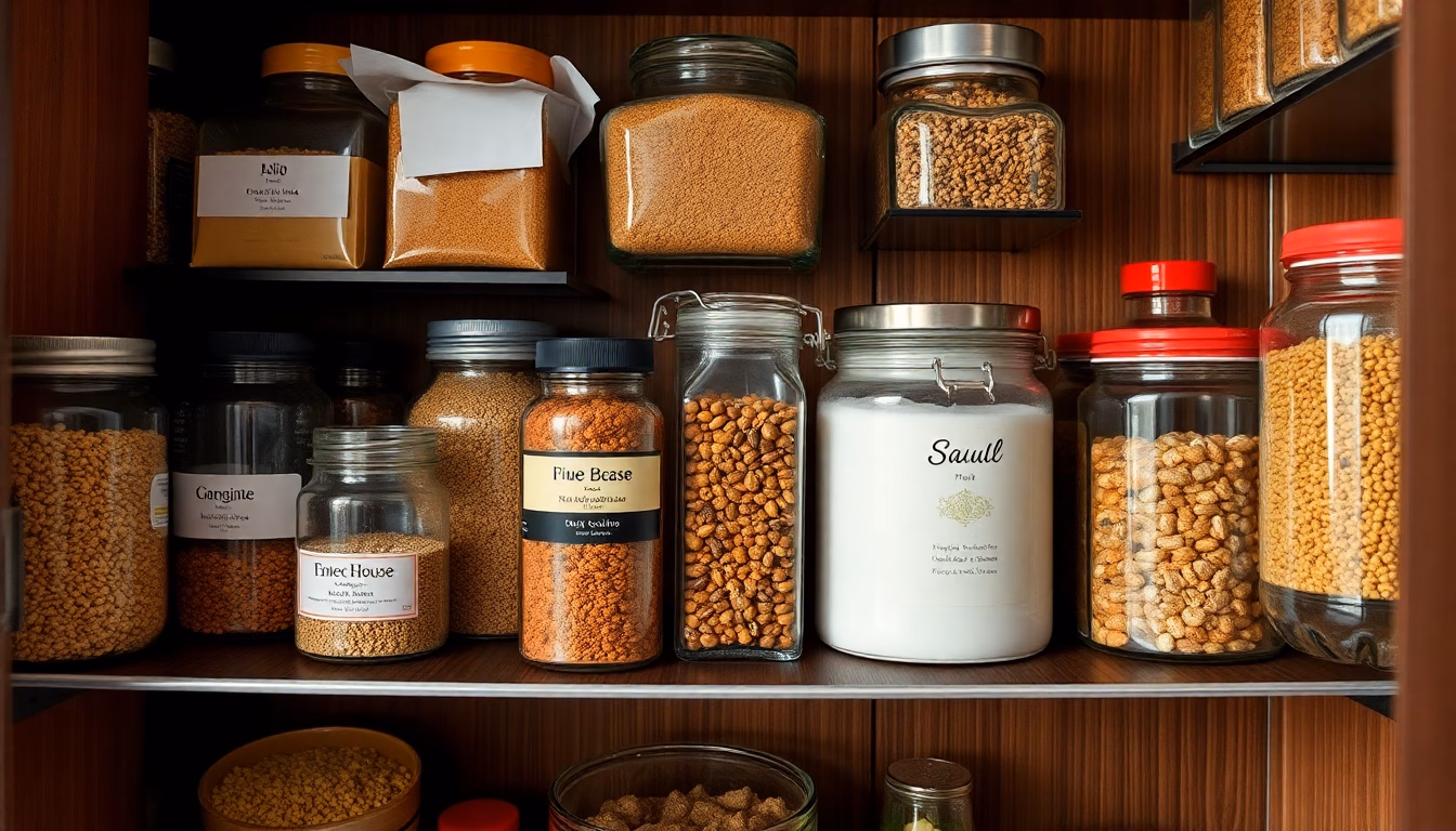 Ordnung im Gewürzregal mit bunten Gewürzen