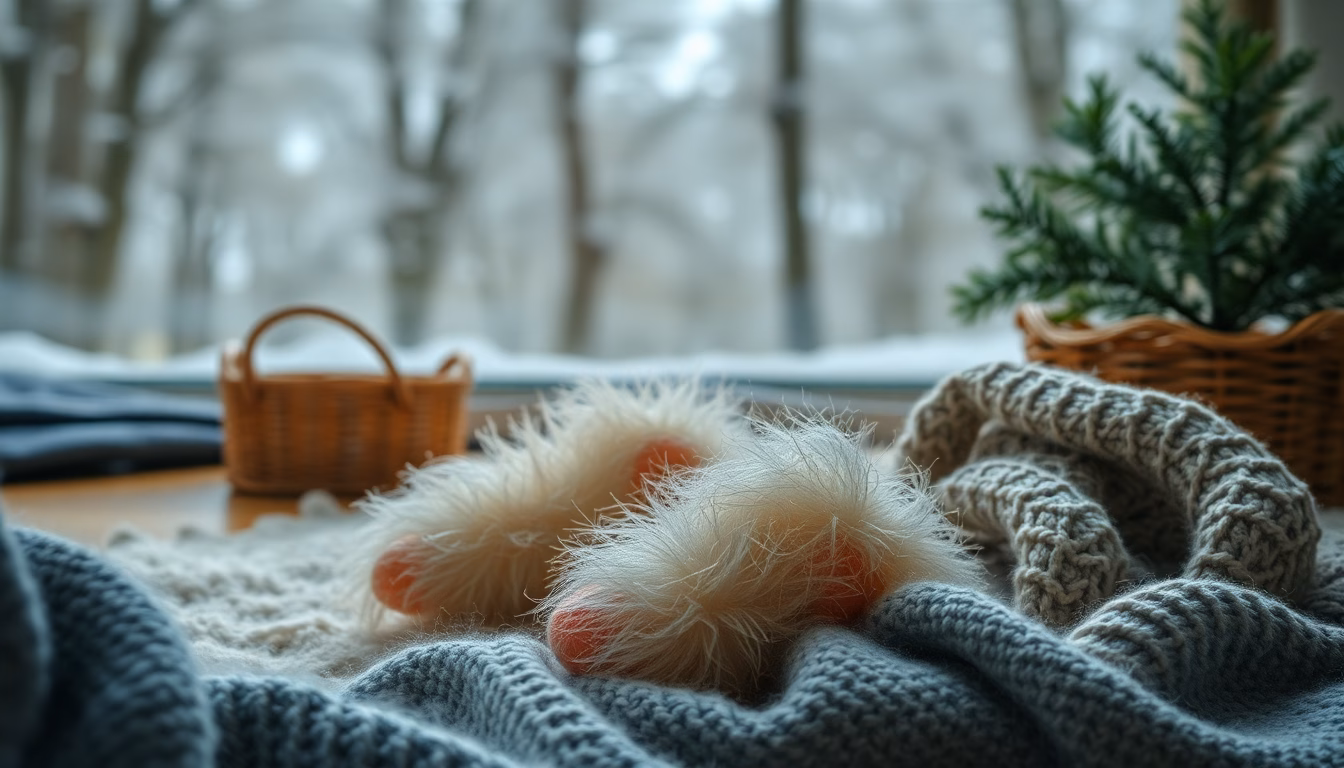 Entspannte Person mit warmen Wollsocken auf Sofa