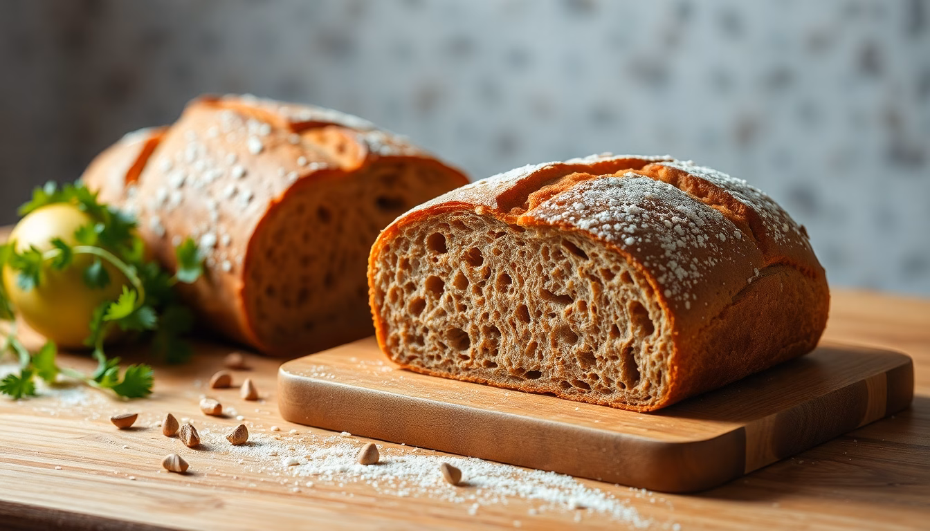 Frisches Brot in Holzkiste auf Tisch