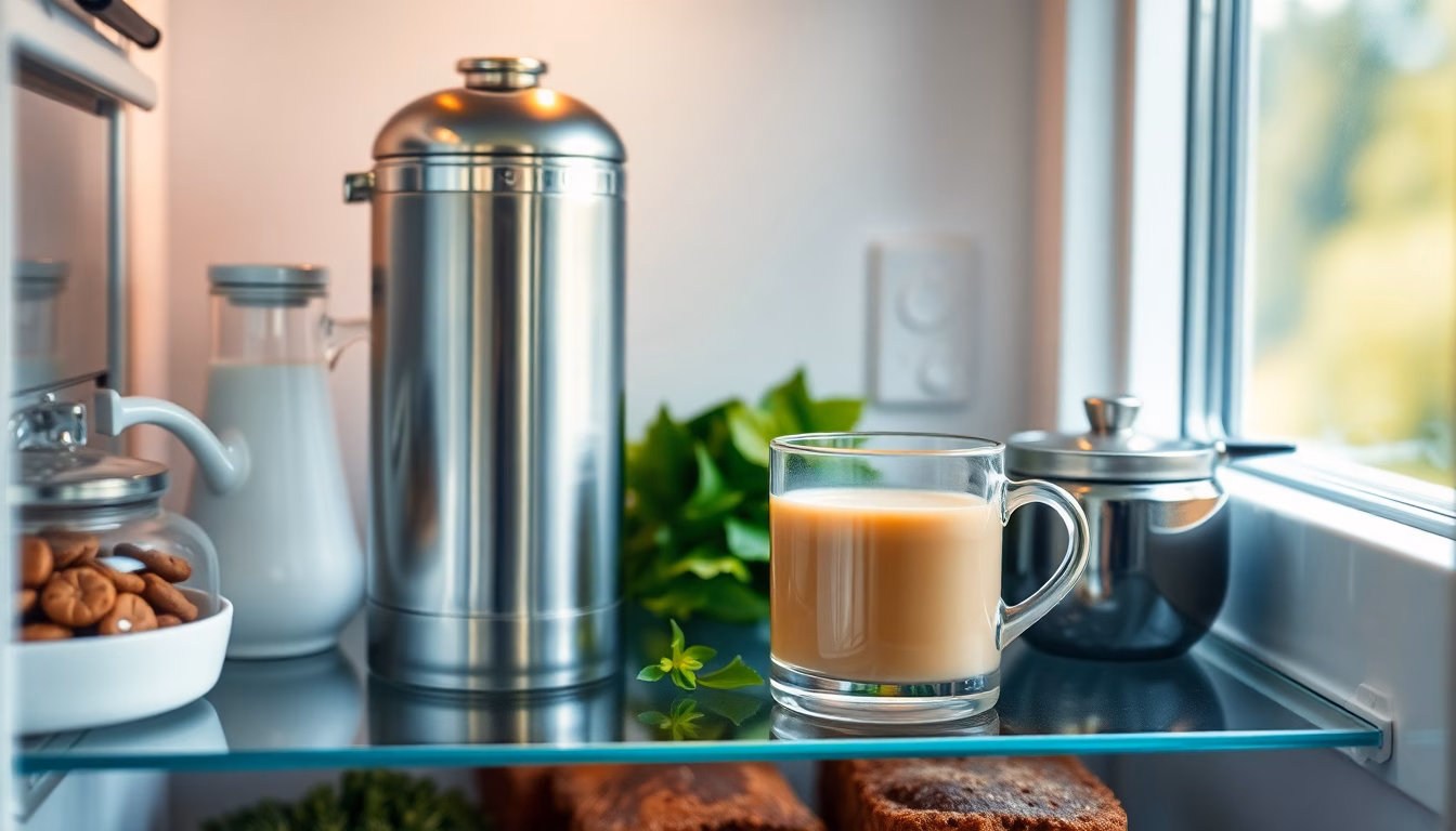 Sauberer Kühlschrank mit Essigflasche und Minze