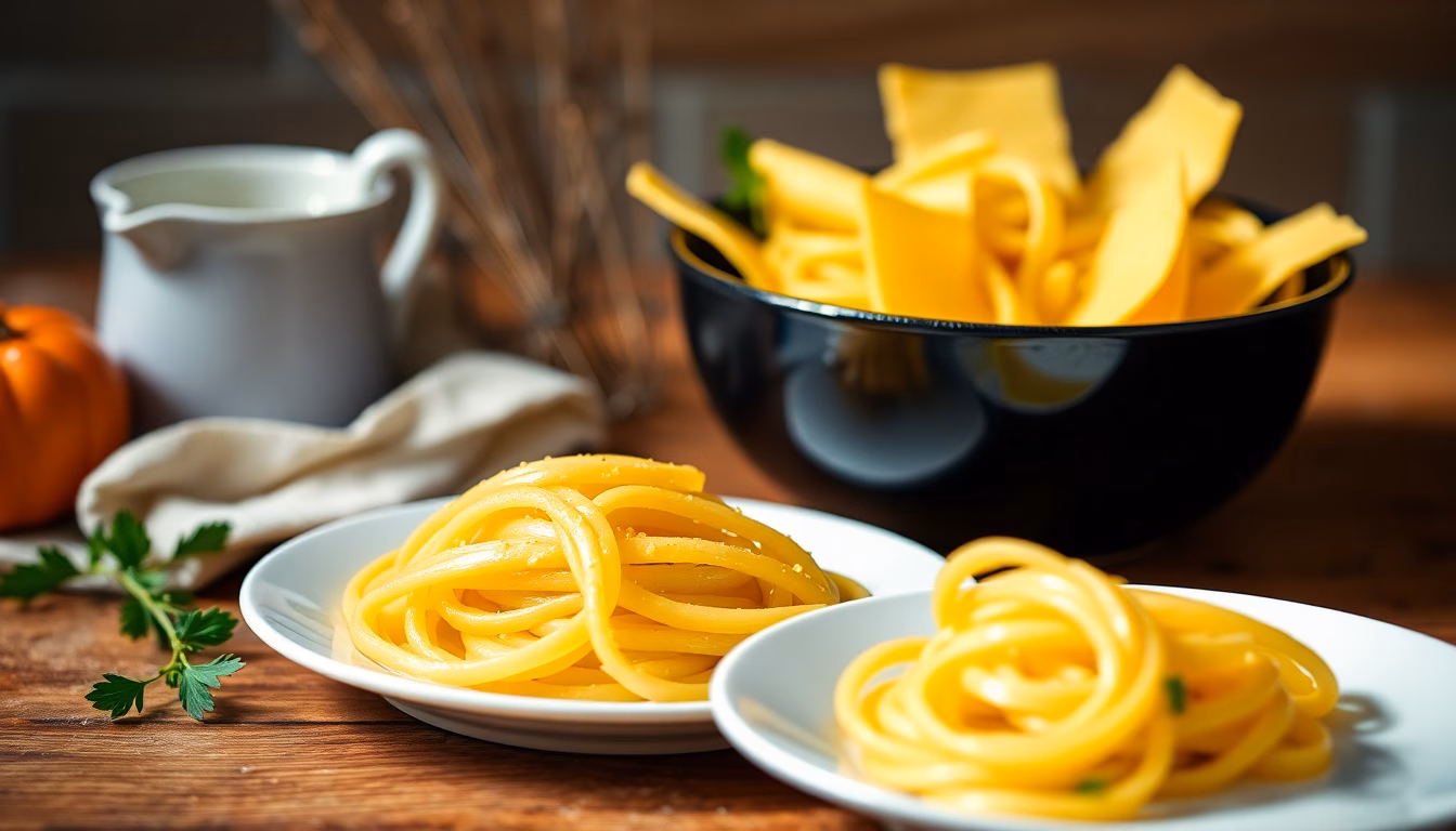 Perfekt gekochte Spaghetti auf Holztisch