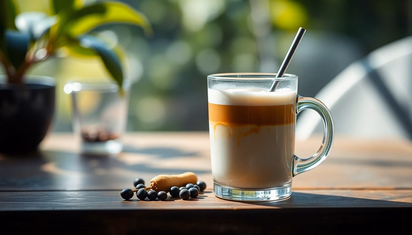 Cremiger Milchschaum mit Latte Art in einer Tasse